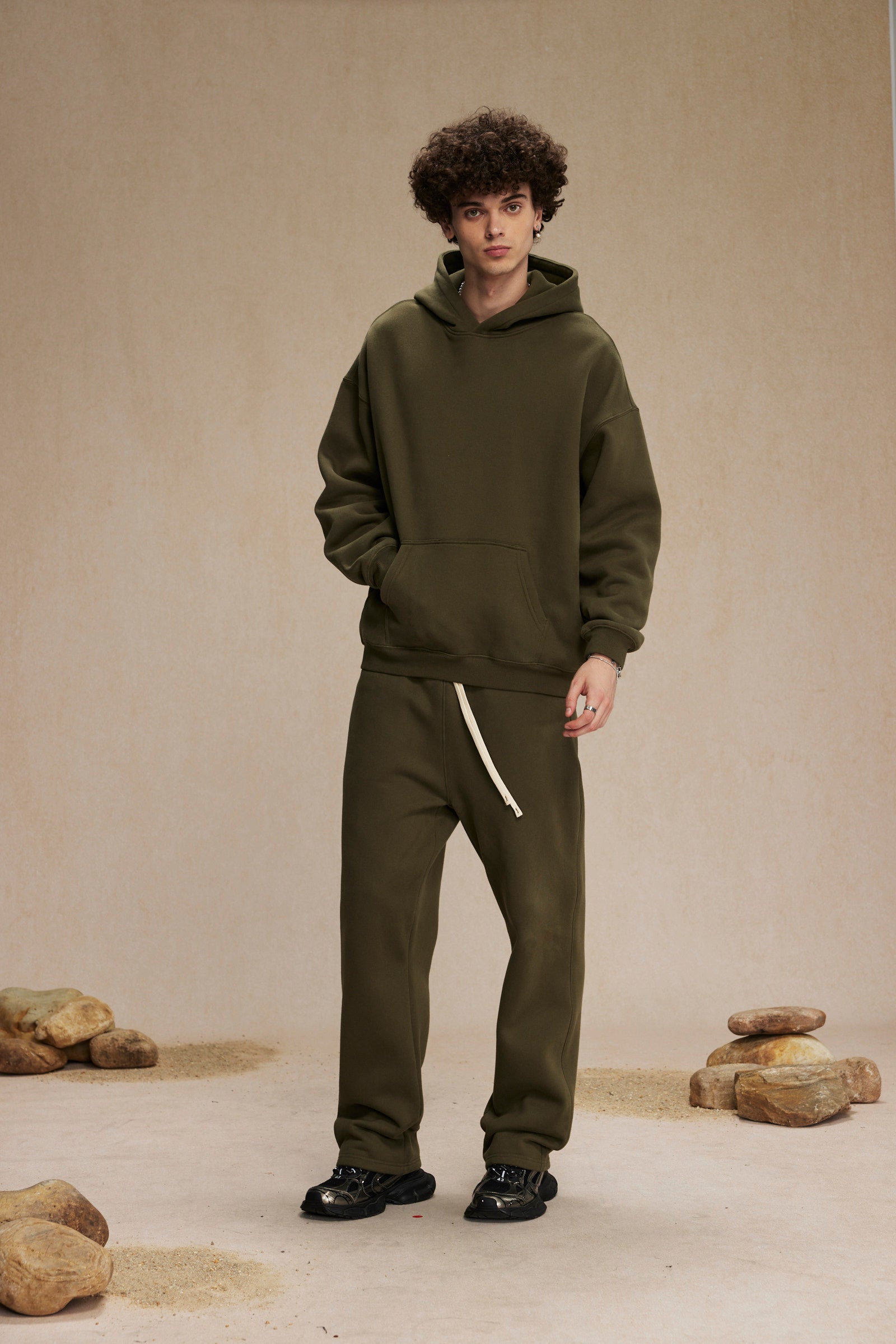 Olive&Purple-350gsm Thick Cotton Oversized hoodie sweatshirt pants sets