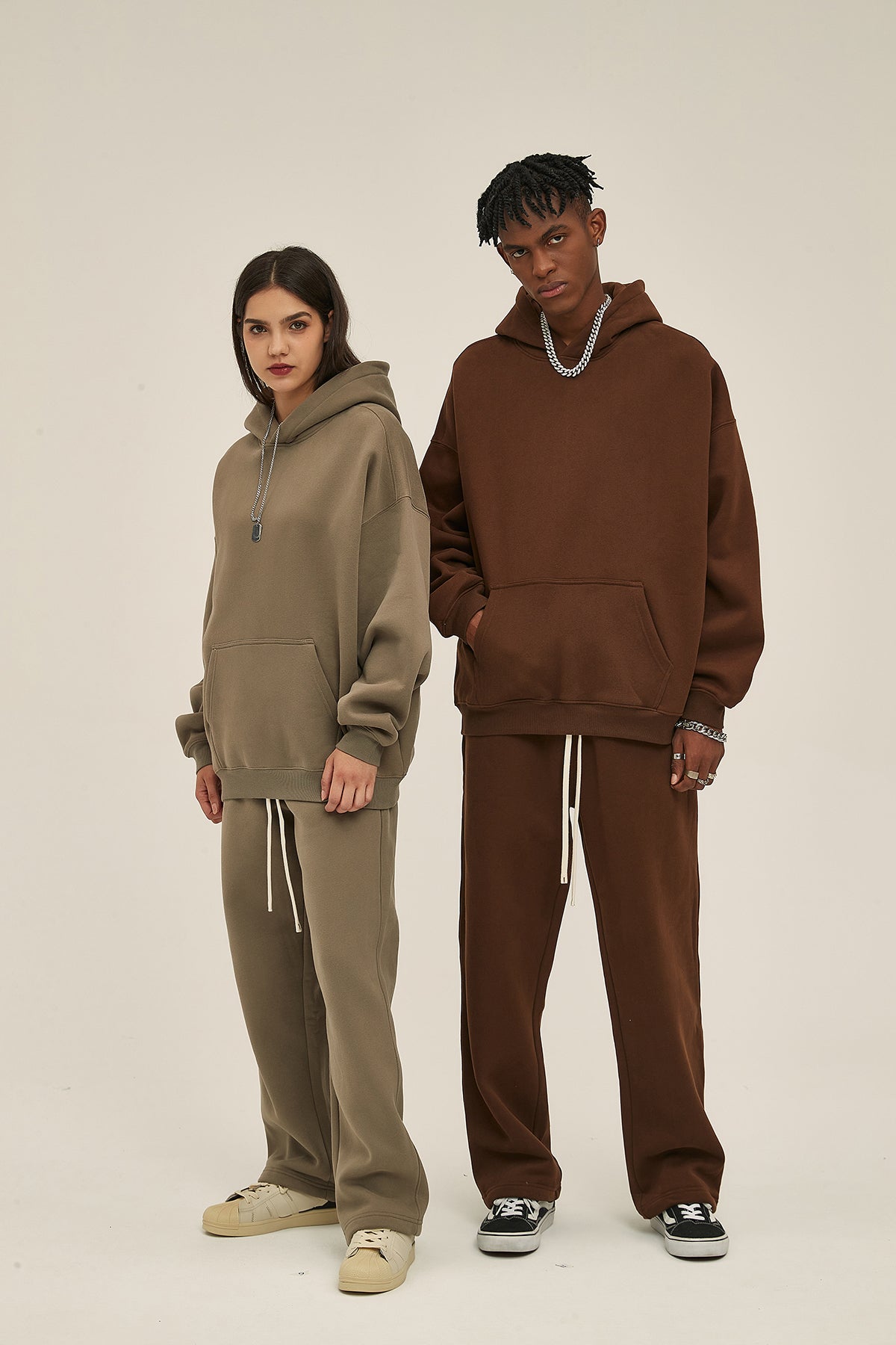 Coffee&Brown-350gsm Thick Cotton Oversized hoodie sweatshirt pants sets