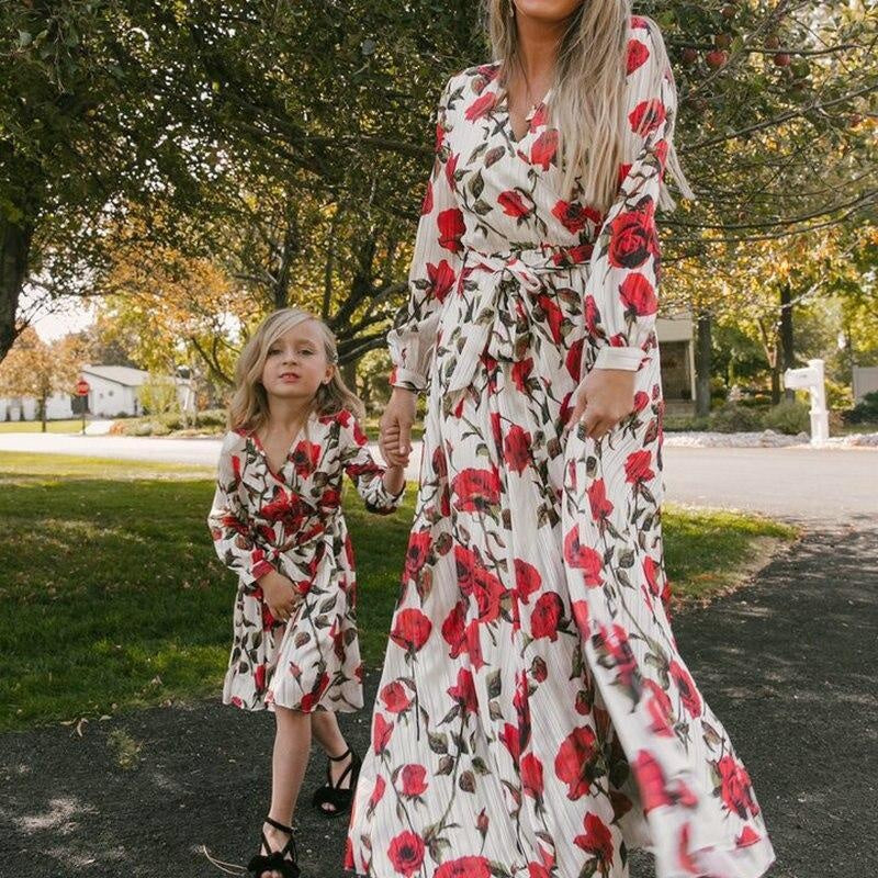 Red Floral -matching mommy and me easter dresses