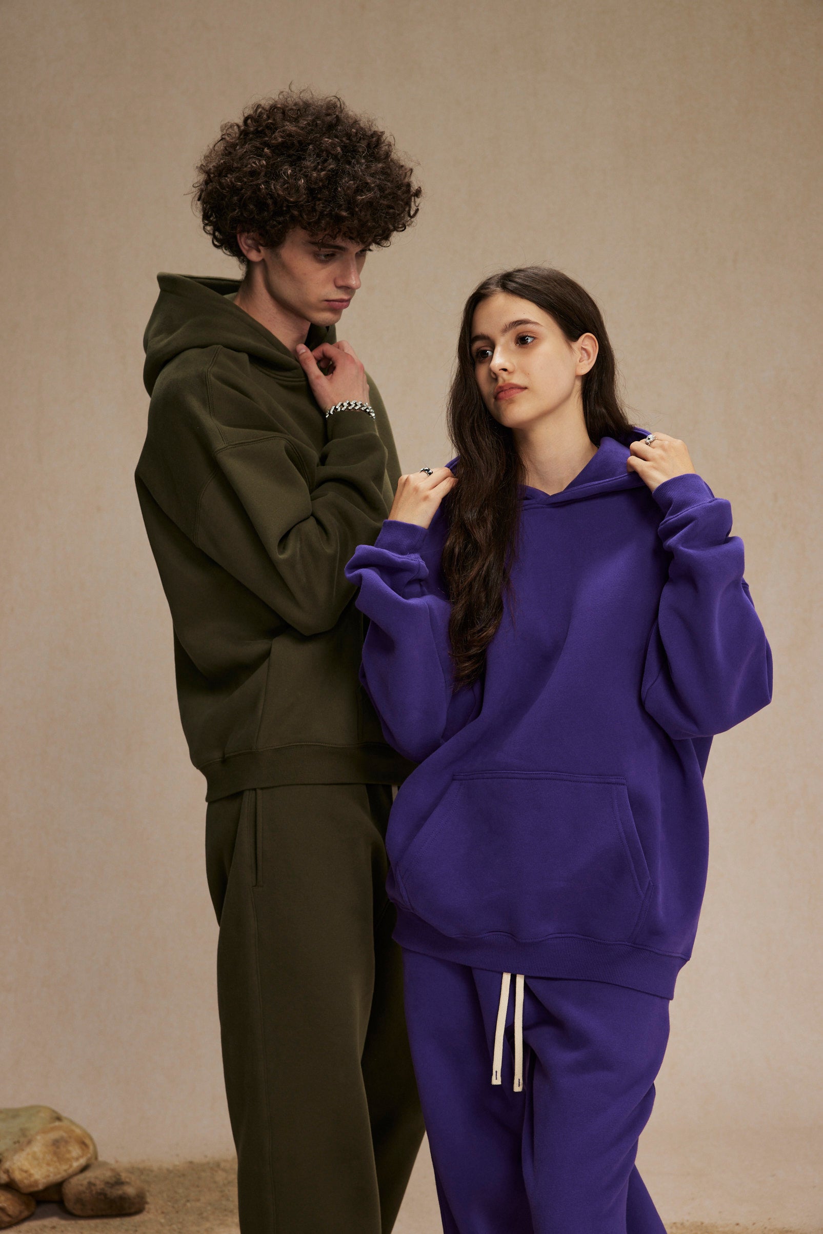 Olive&Purple-350gsm Thick Cotton Oversized hoodie sweatshirt pants sets