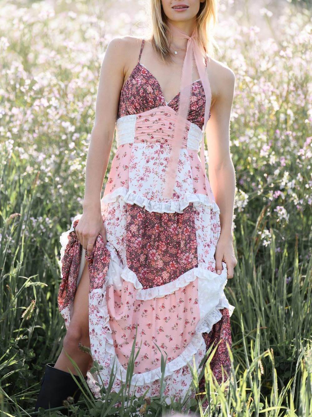 Patchwork Floral Print Easter Dress