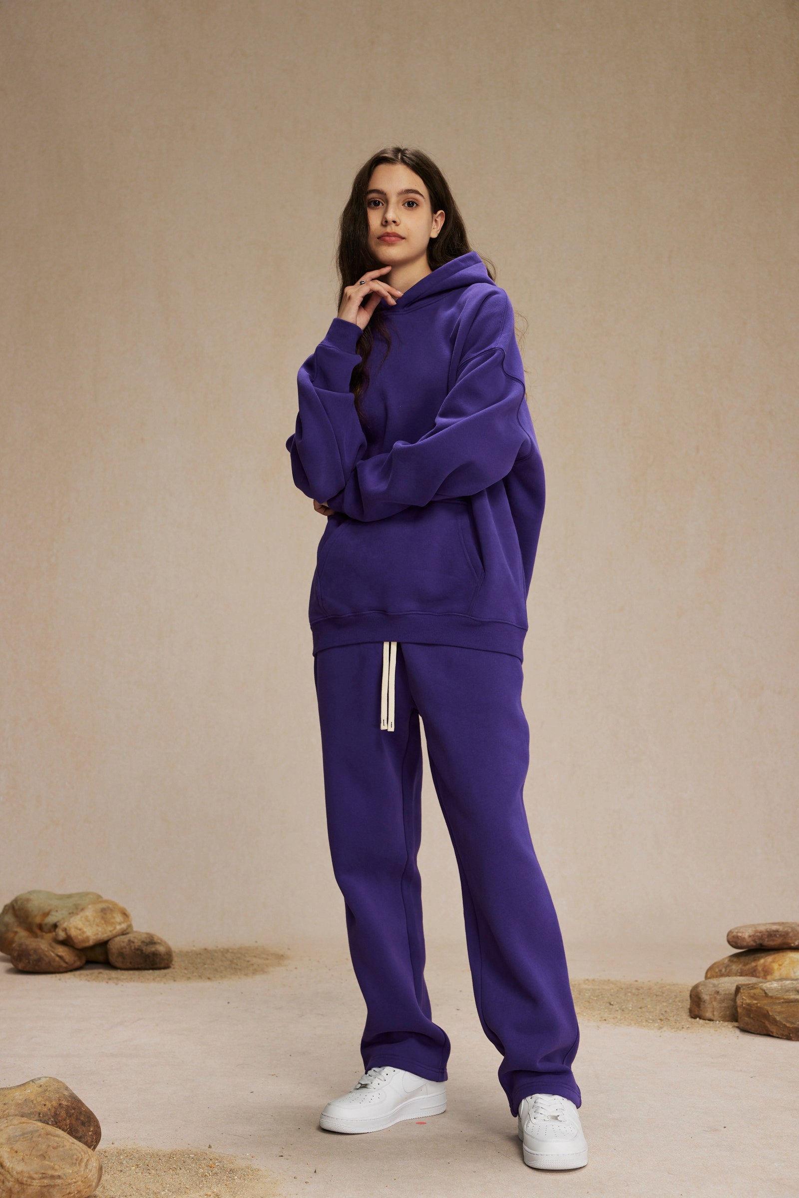 Olive&Purple-350gsm Thick Cotton Oversized hoodie sweatshirt pants sets