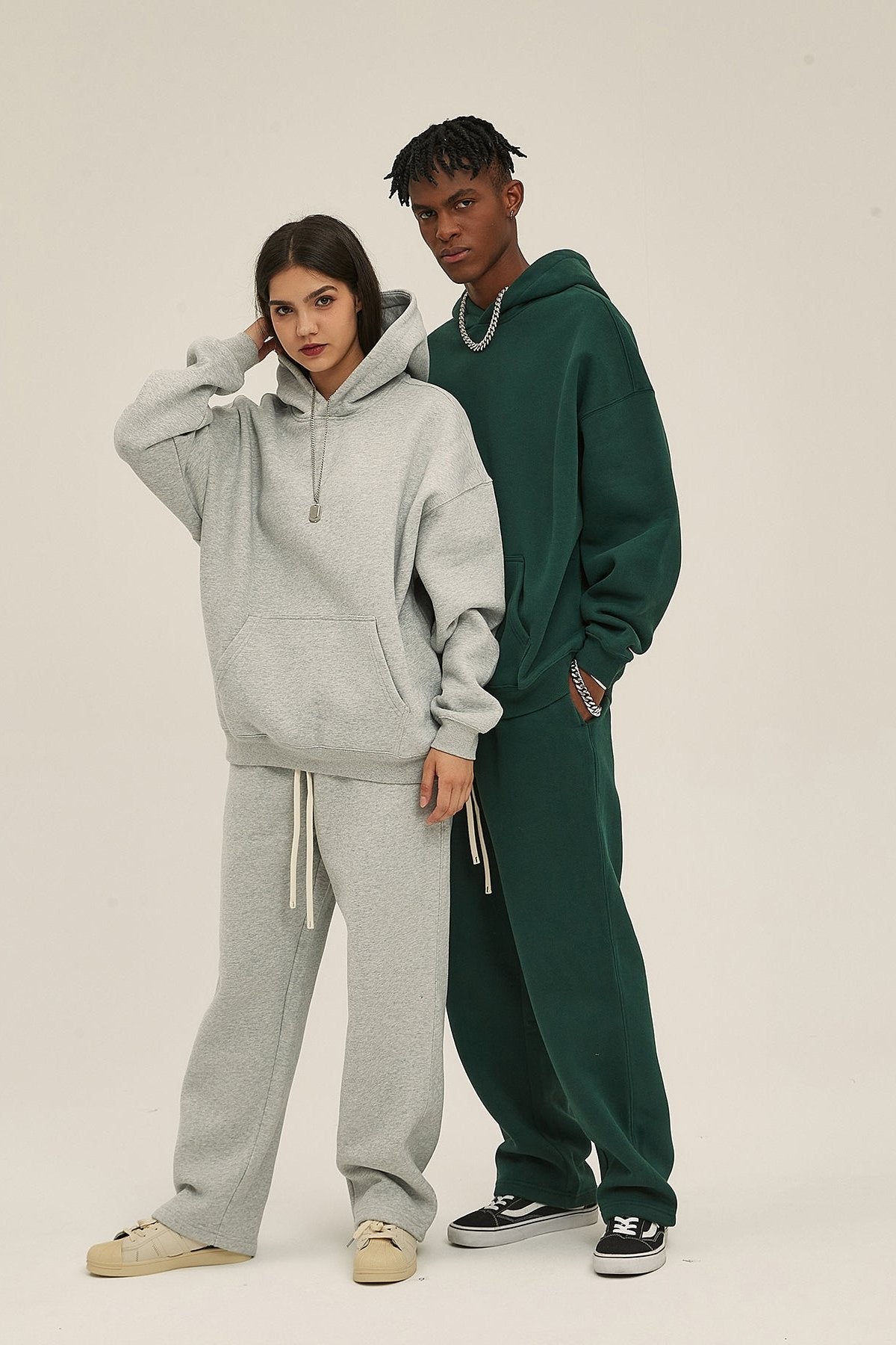 Gray&Green-350gsm Thick Cotton Oversized hoodie sweatshirt pants sets