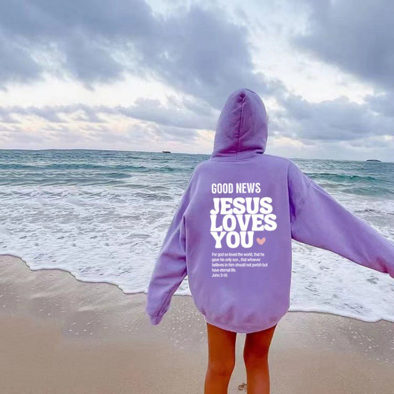 Pink  Jesus Loves You Inspirational printed hoodie