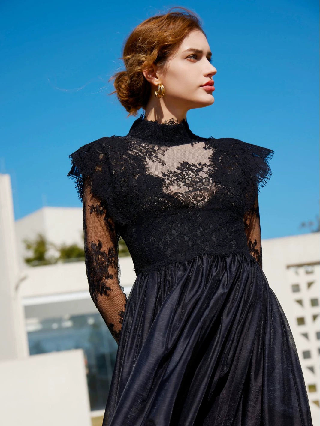 Black Vintage Lace  Evening Maxi Dress Easter Dress