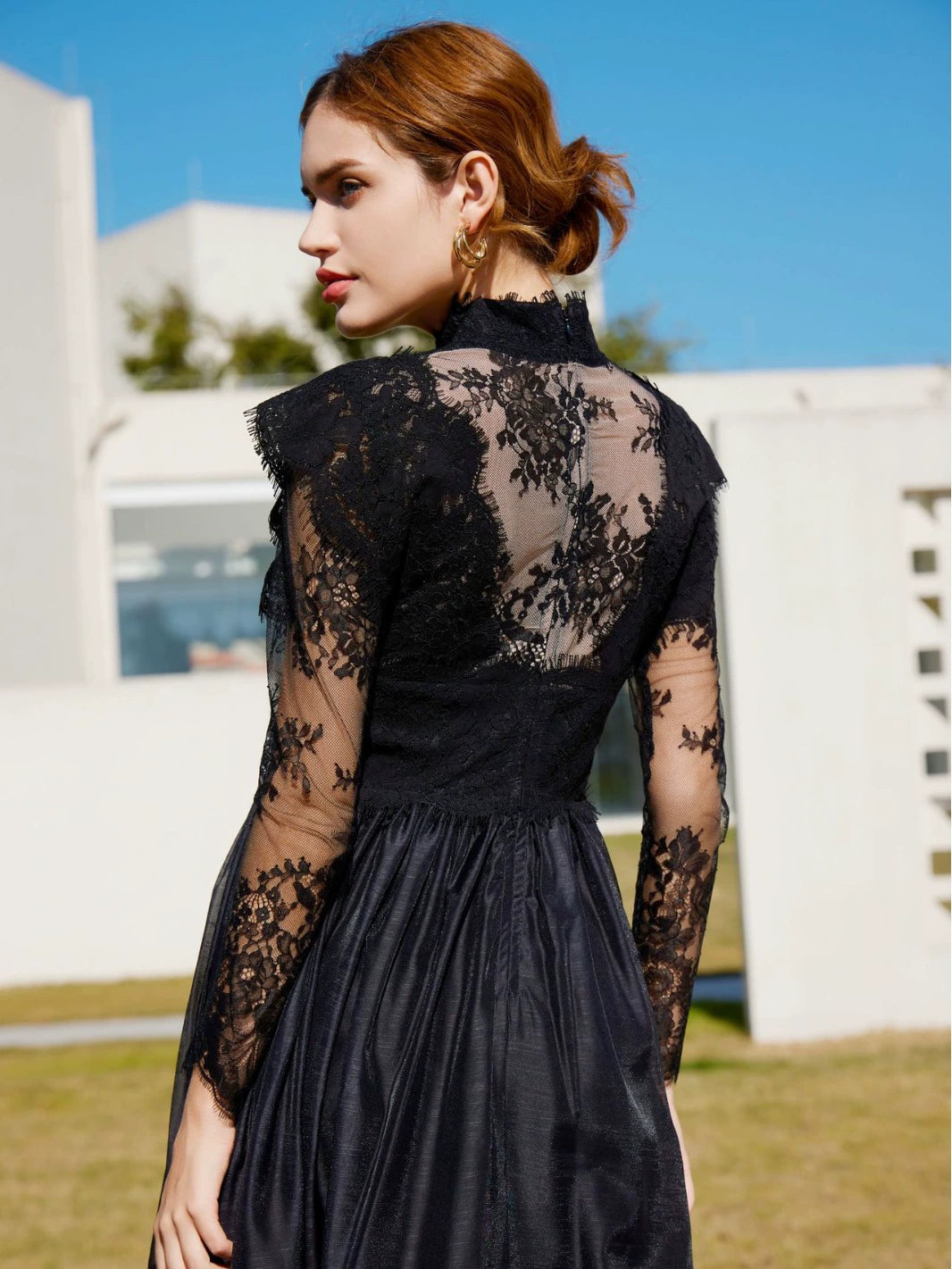 Black Vintage Lace  Evening Maxi Dress Easter Dress