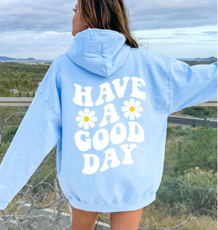 Pink Have a Good Day Preppy Graphic Print Hoodie