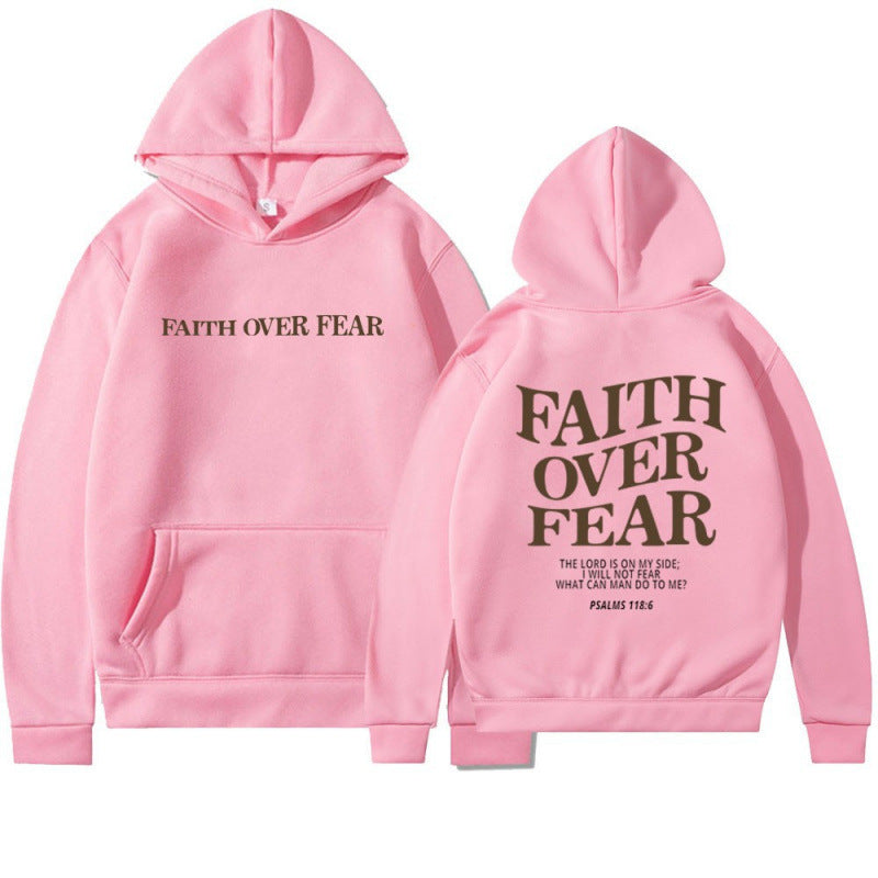 Pink Faith Over Fear Printed Inspirational Hoodie