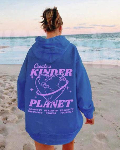 Pink Kinder Planet Printed Hoodie