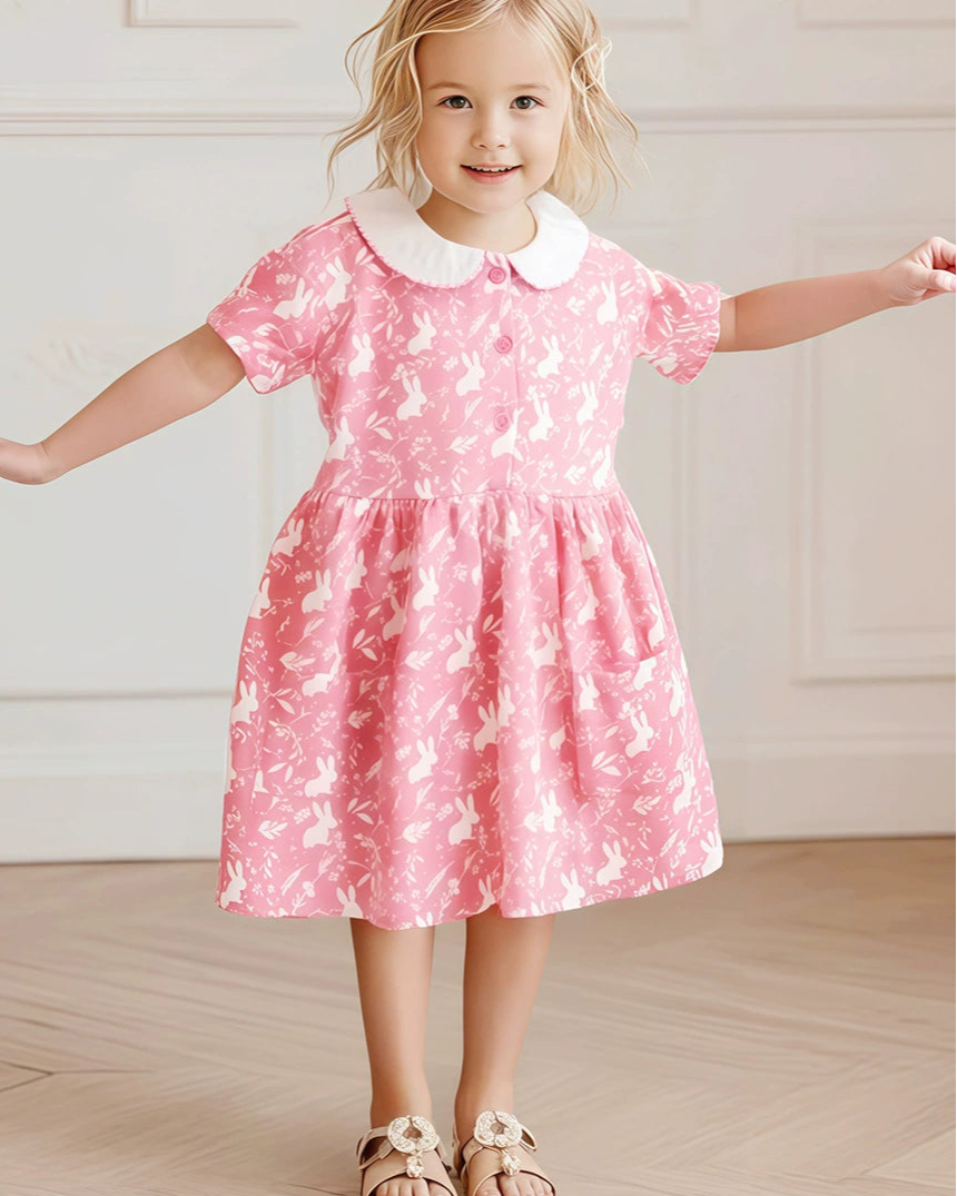 Toddler/Kid Girl's Pink Bunny Print Dress Easter Dress