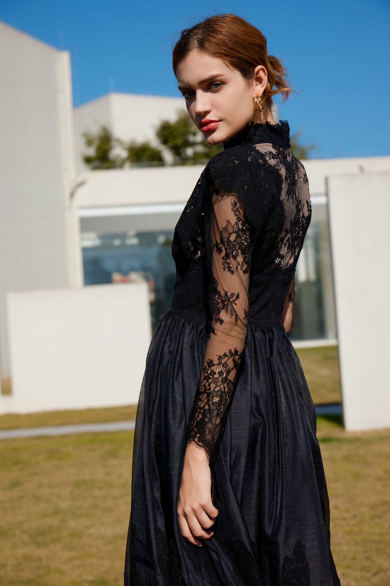 Black Vintage Lace  Evening Maxi Dress Easter Dress