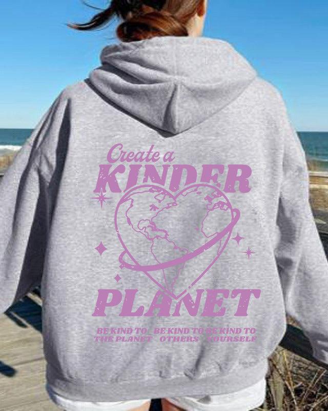 Pink Kinder Planet Printed Hoodie