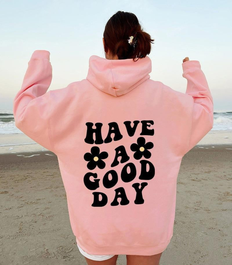 Pink Have a Good Day Preppy Graphic Print Hoodie