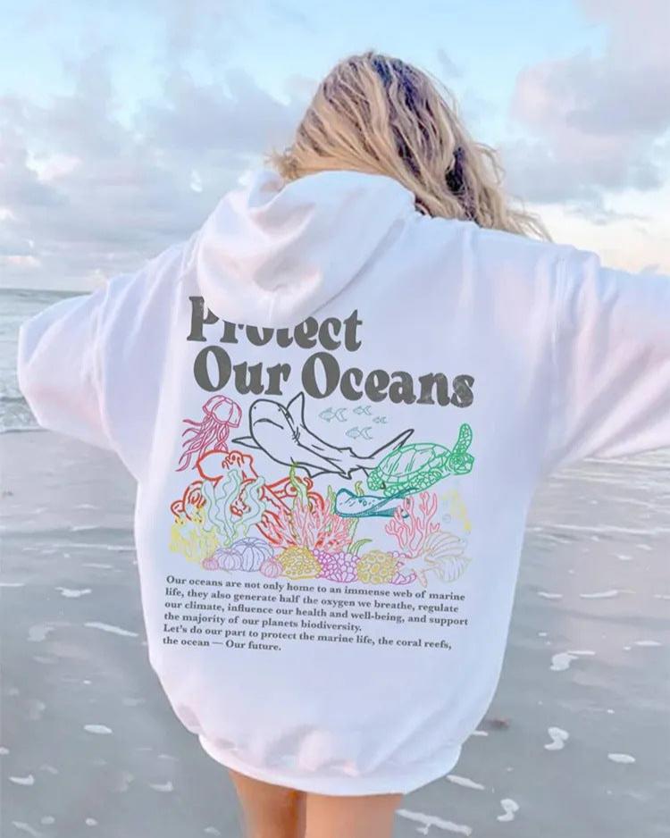 Protect Our Oceans Respect the Local Graphic Print  Hoodie