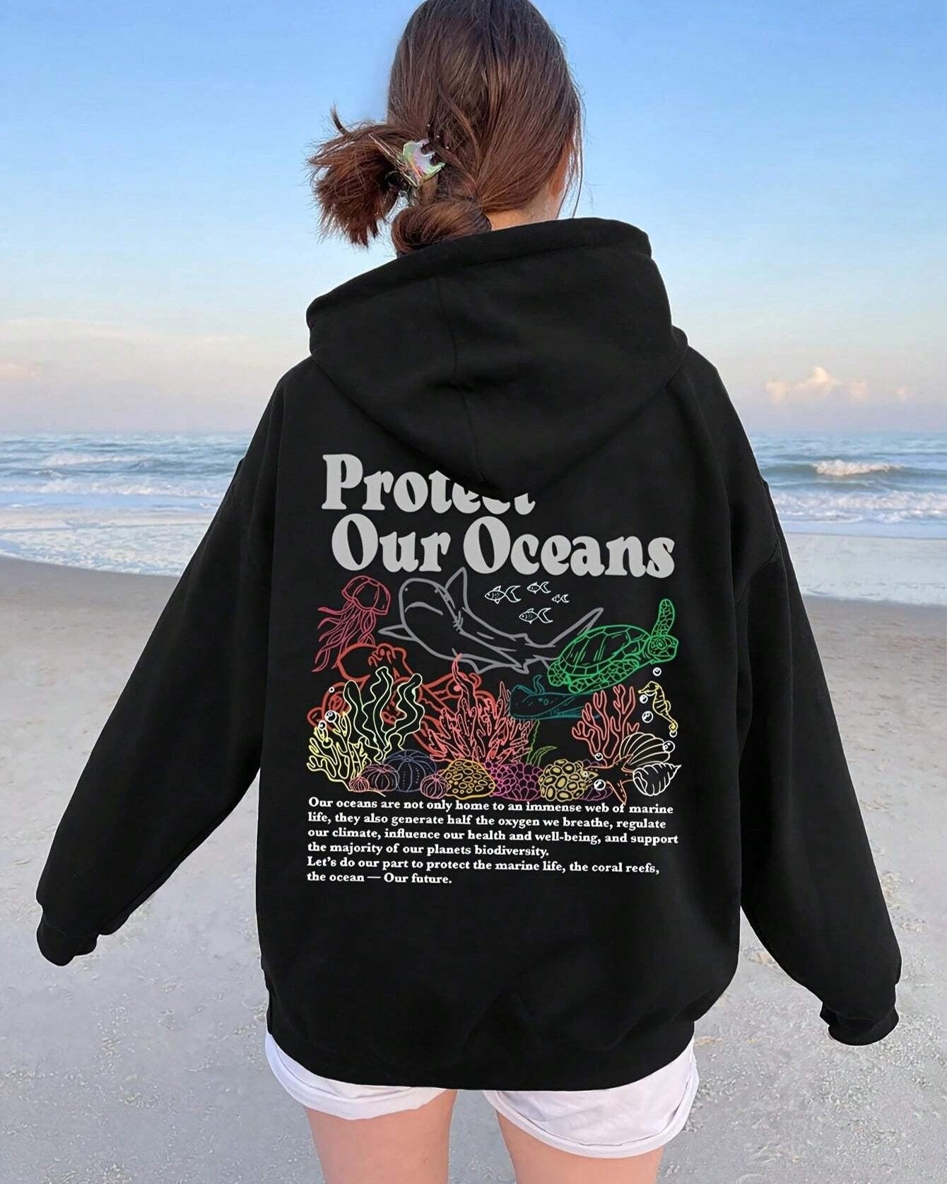 Protect Our Oceans Respect the Local Graphic Print  Hoodie