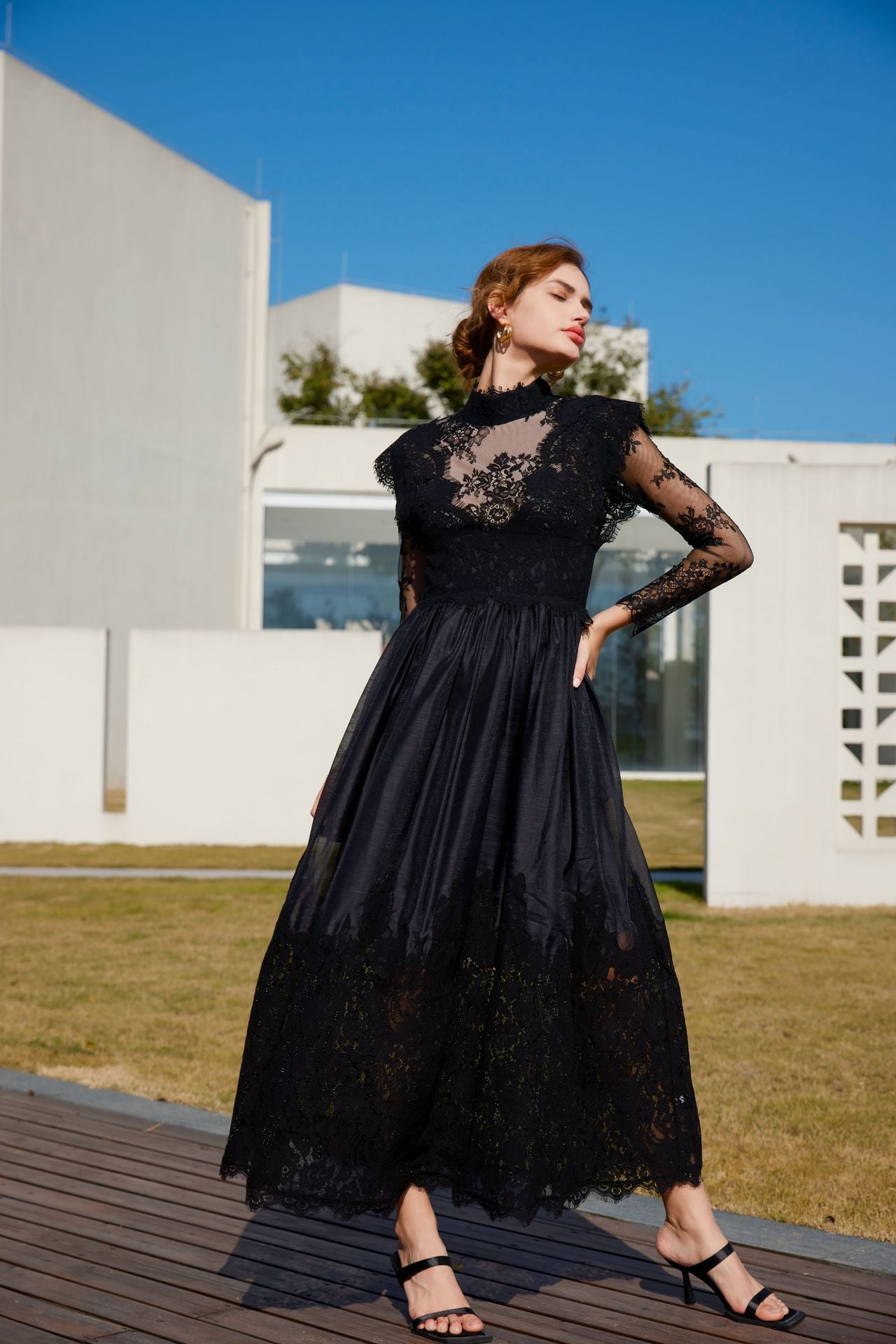 Black Vintage Lace  Evening Maxi Dress Easter Dress