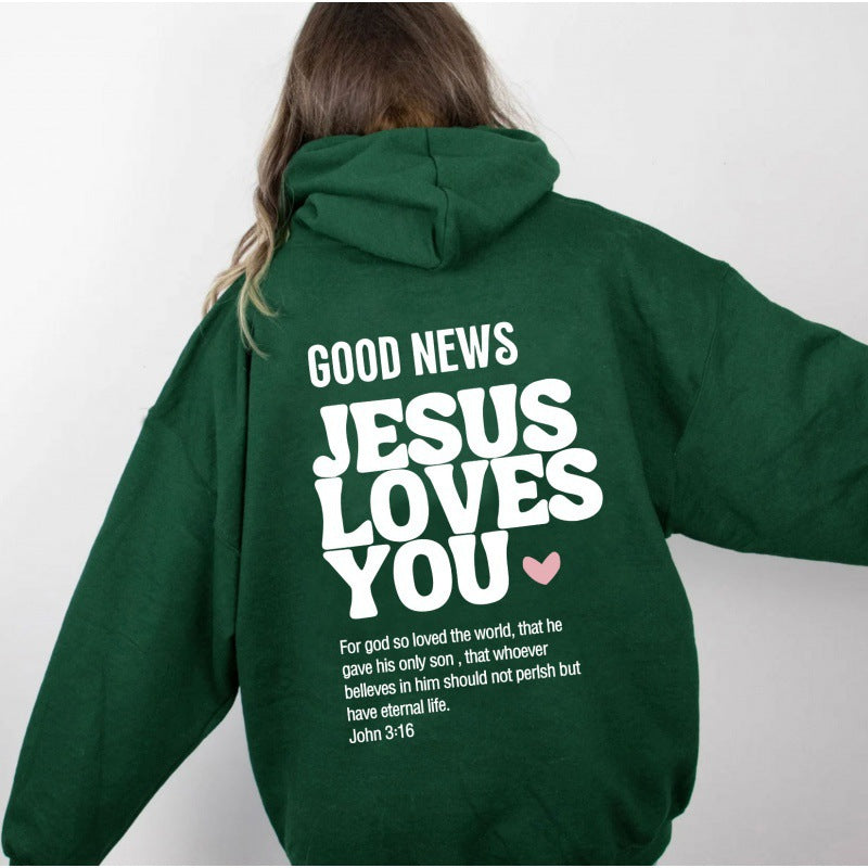 Pink  Jesus Loves You Inspirational printed hoodie