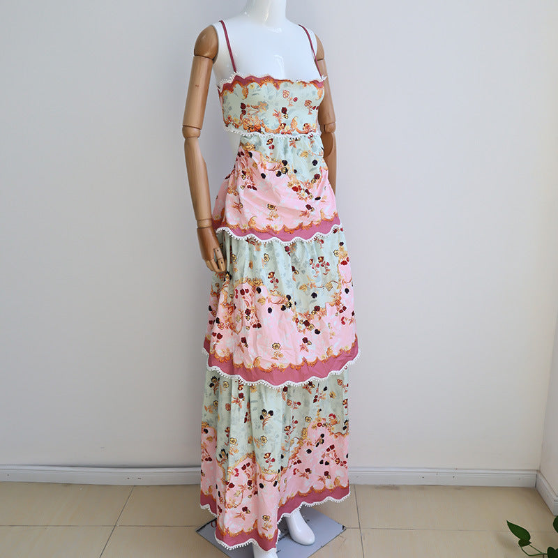 Pink Patchwork Floral Print Maxi Dress Easter Dress