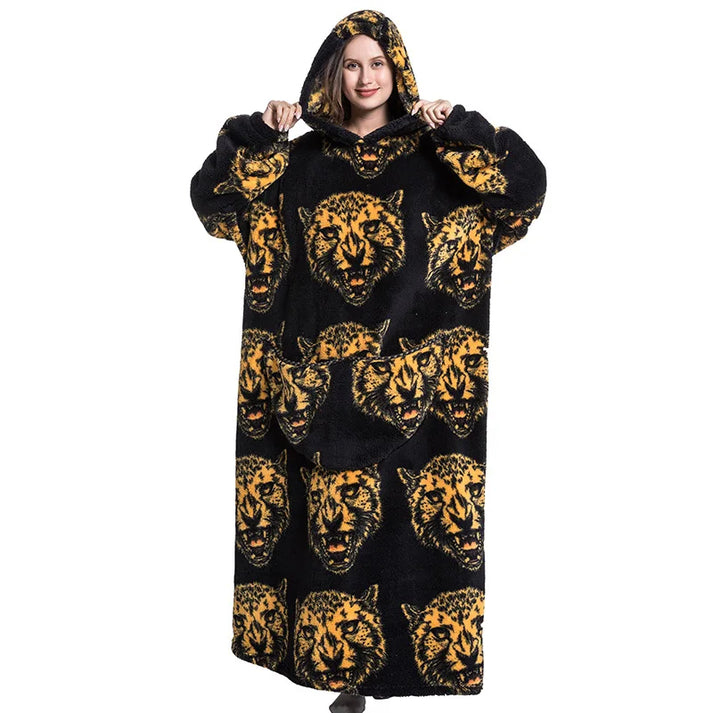 Leopard-Oversized Wearable Blanket Hoodie