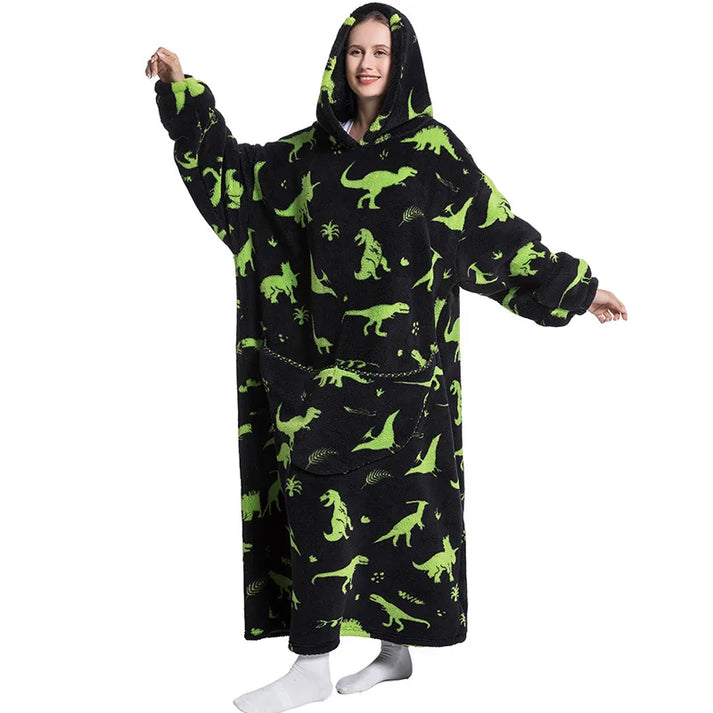 Double Dinosaur-Oversized Wearable Blanket Hoodie