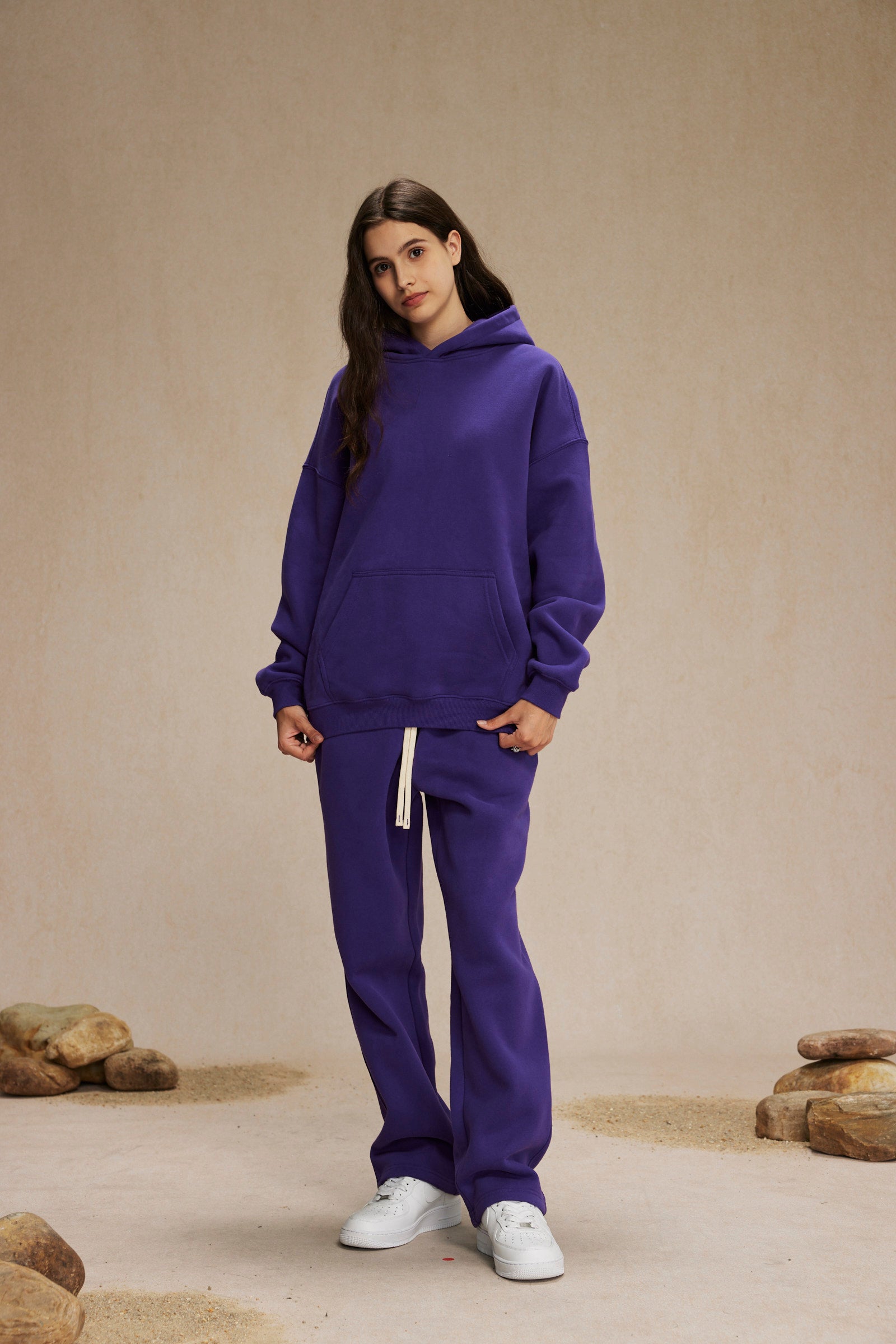 Olive&Purple-350gsm Thick Cotton Oversized hoodie sweatshirt pants sets