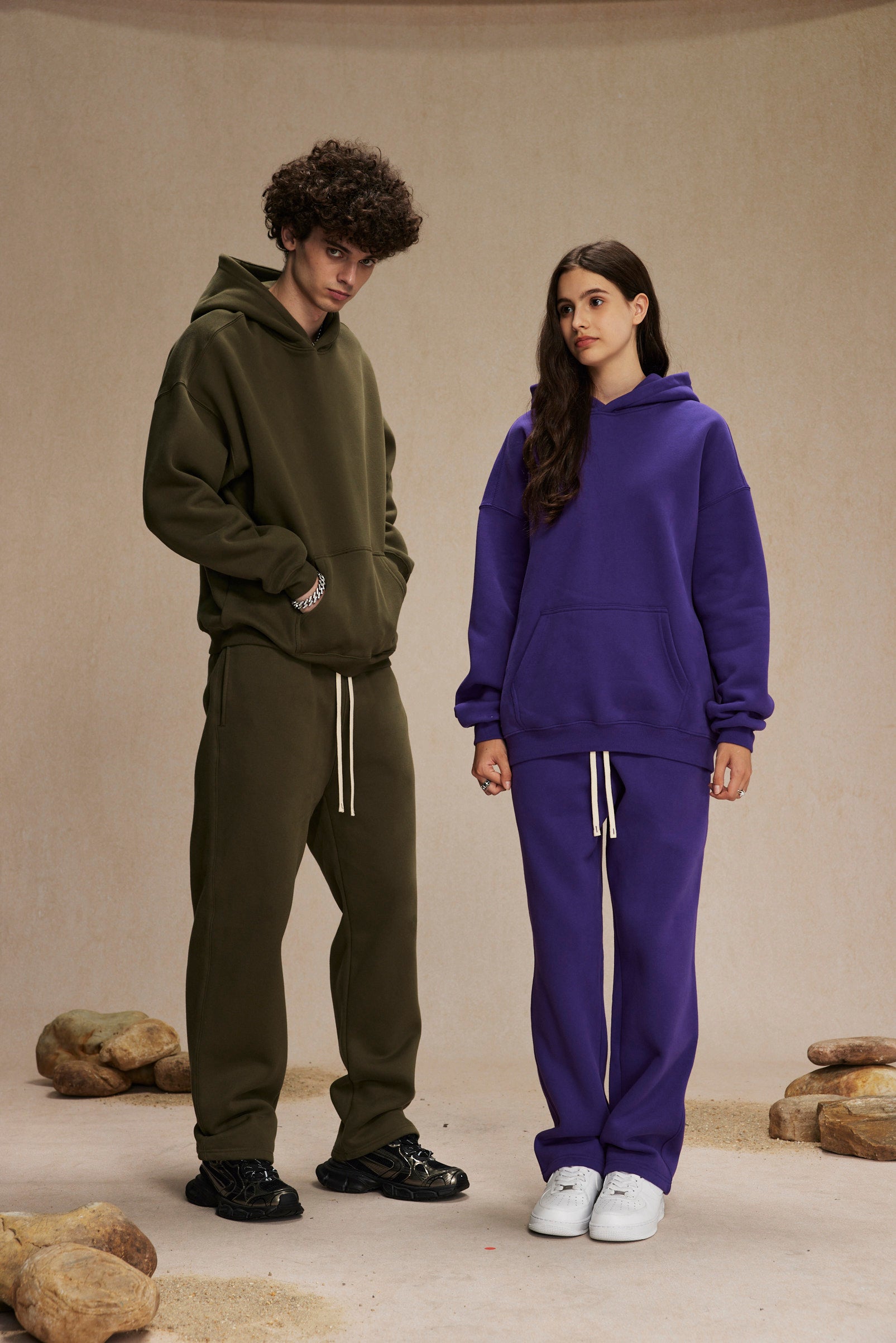 Olive&Purple-350gsm Thick Cotton Oversized hoodie sweatshirt pants sets