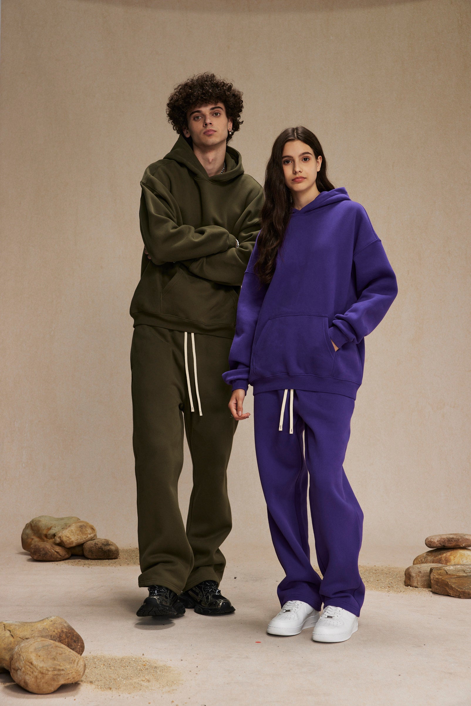 Olive&Purple-350gsm Thick Cotton Oversized hoodie sweatshirt pants sets