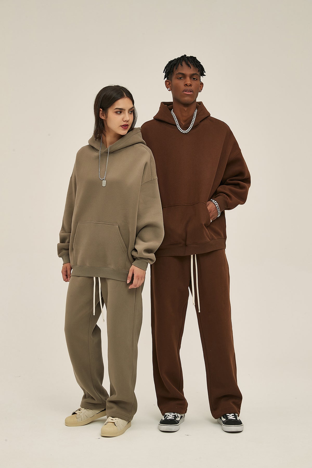 Coffee&Brown-350gsm Thick Cotton Oversized hoodie sweatshirt pants sets