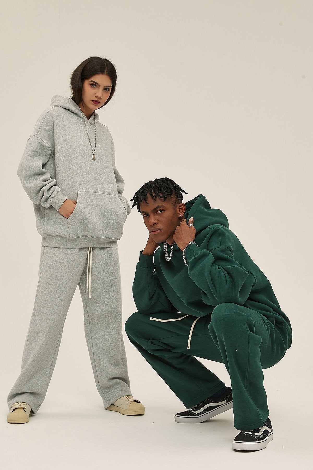 Gray&Green-350gsm Thick Cotton Oversized hoodie sweatshirt pants sets